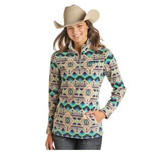 Powder River Outfitters Panhandle Aztec Diamond Print Fleece Pullover - Size M